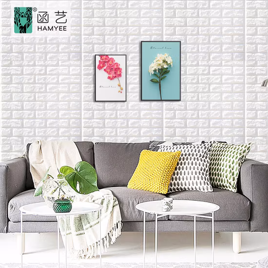 Rosa weiße PE-Wandpaneele, 3D-Ziegelstein-Tapete, 3D-Schaum-Wandaufkleber für Heimdekoration
